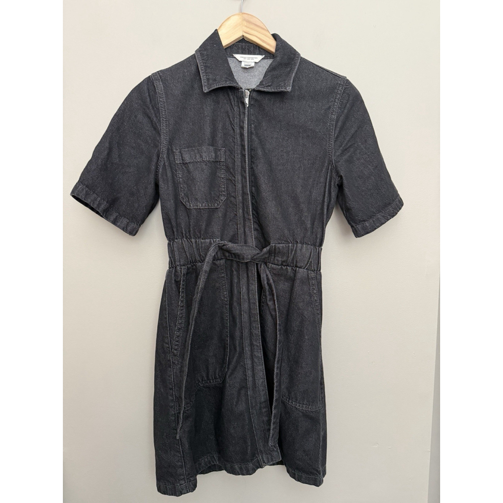 French Connection Rodetta Denim Dress Black Size 4 Belted Tie Waist Mini‎ Skirt